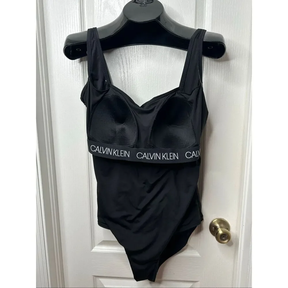Calvin Klein Black Ruched One Piece Swimsuit Size 16 Tummy Control